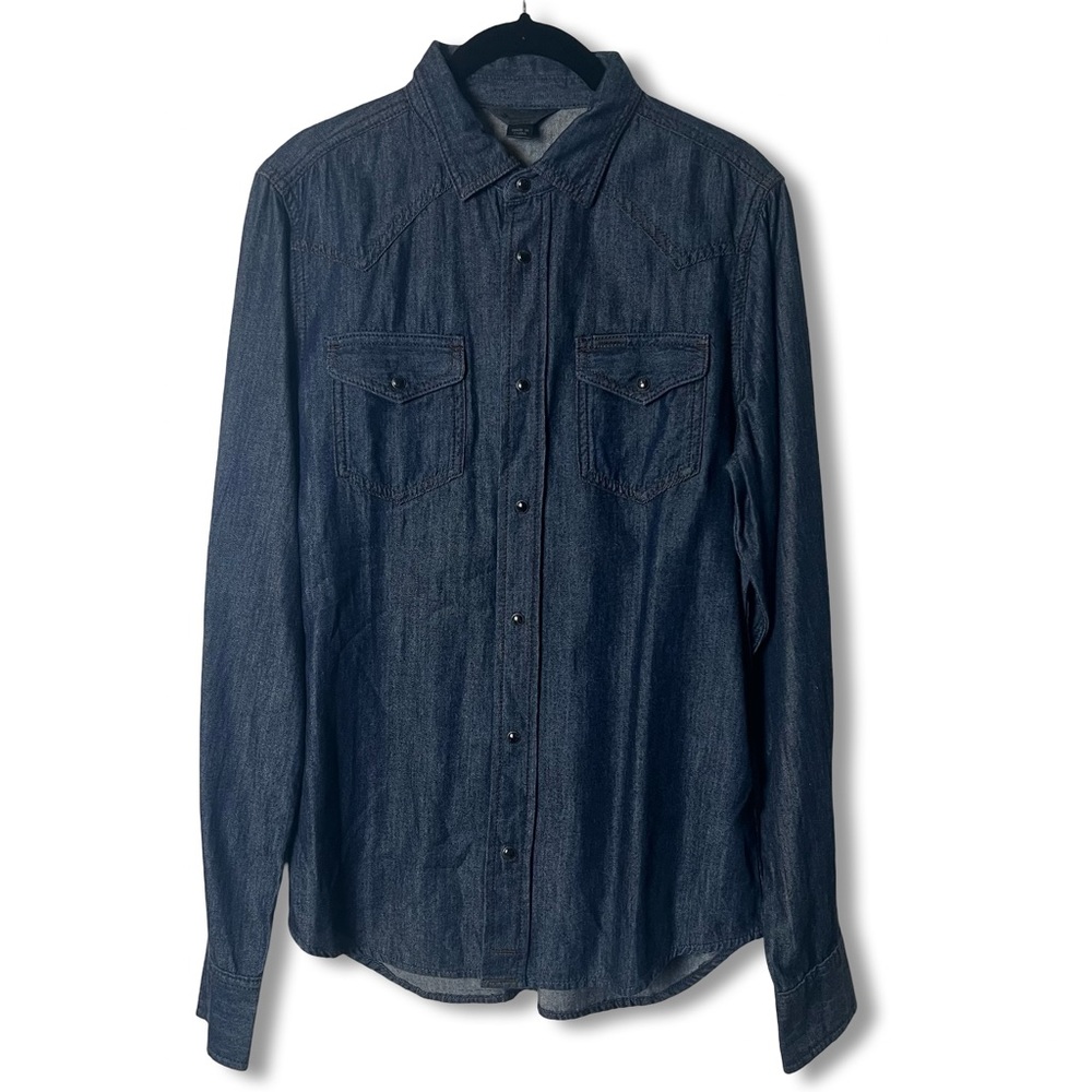 Diesel Industry Men’s Sonora Western Denim Shirt Dark‎ Wash Pearl Snap Sz. M